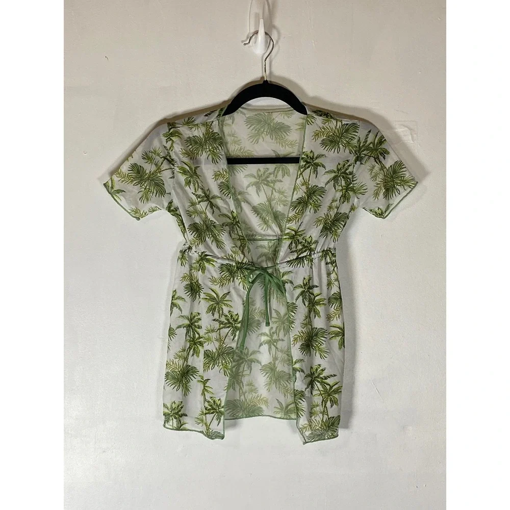 Girls Palm Tree Kimono Cover Up Green Tropical Beach Vacation 6Y Hawaiian
